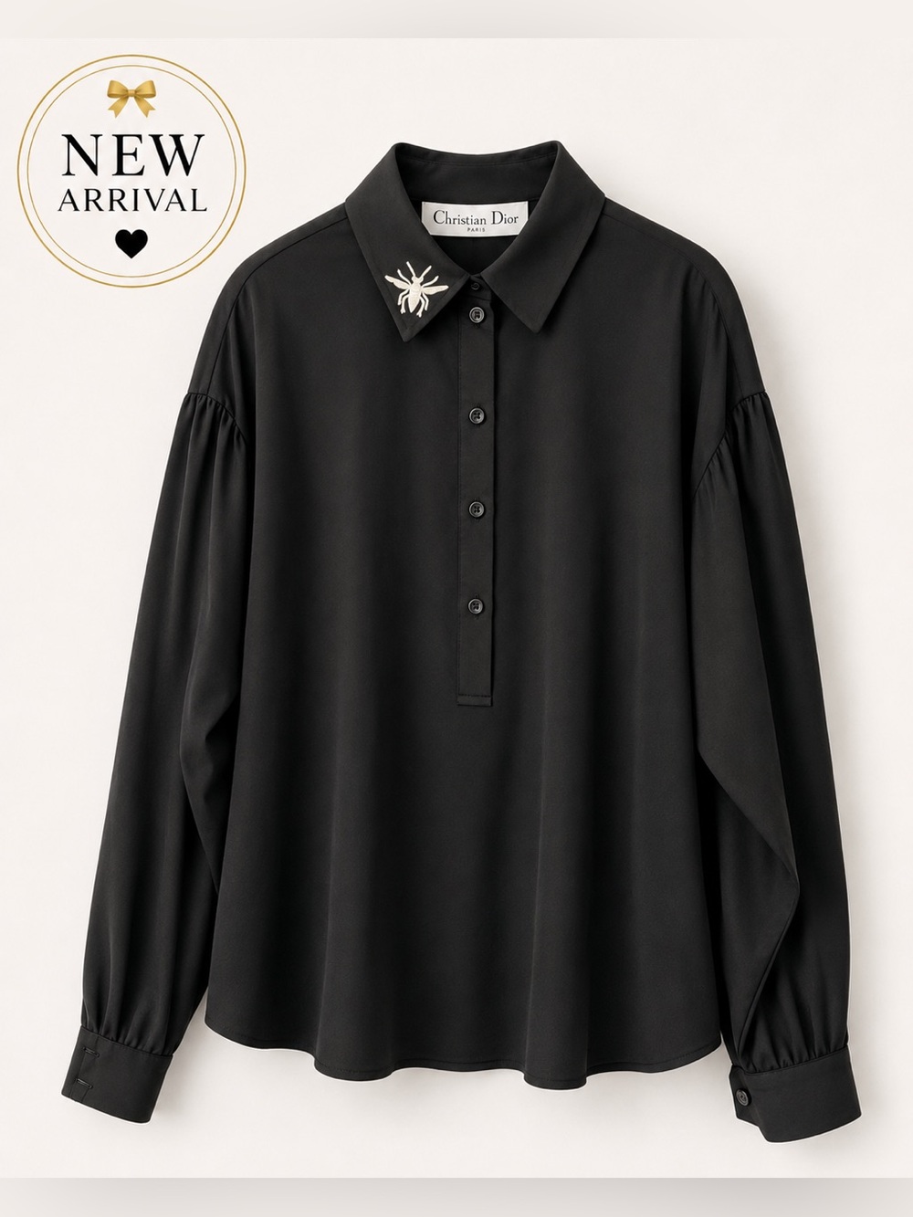 🖤 Women’s Black Bee-Embroidered Oversized Blouse 🖤